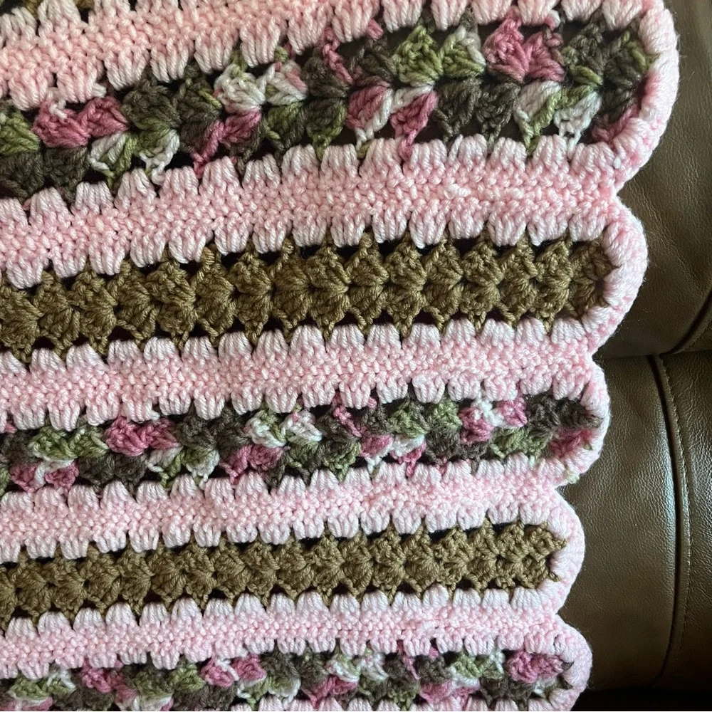 Pink and Olive Green Crochet Blanket